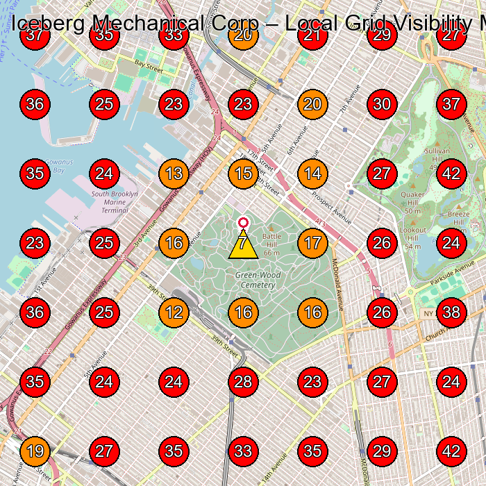Iceberg Mechanical Corp GeoGrid visibility map for Air Conditioning Contractor in Brooklyn